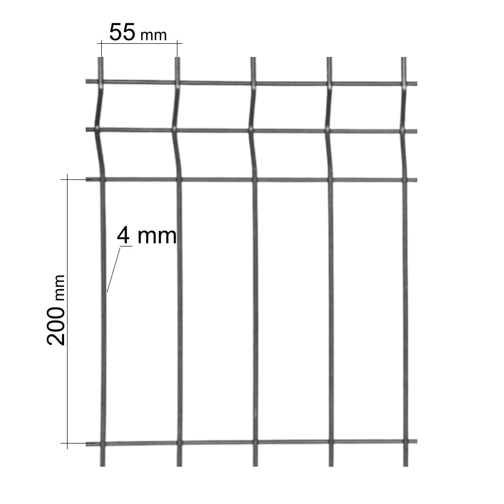 3D STRONG kerítéspanel, szem 55 × 200 mm, hossz 2500 mm